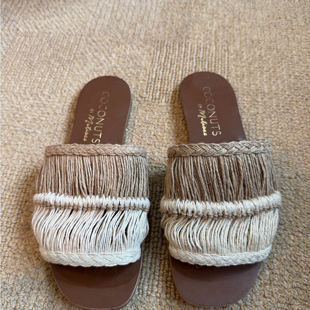 Coconuts by Matisse Tan Fringe Slide Sandals